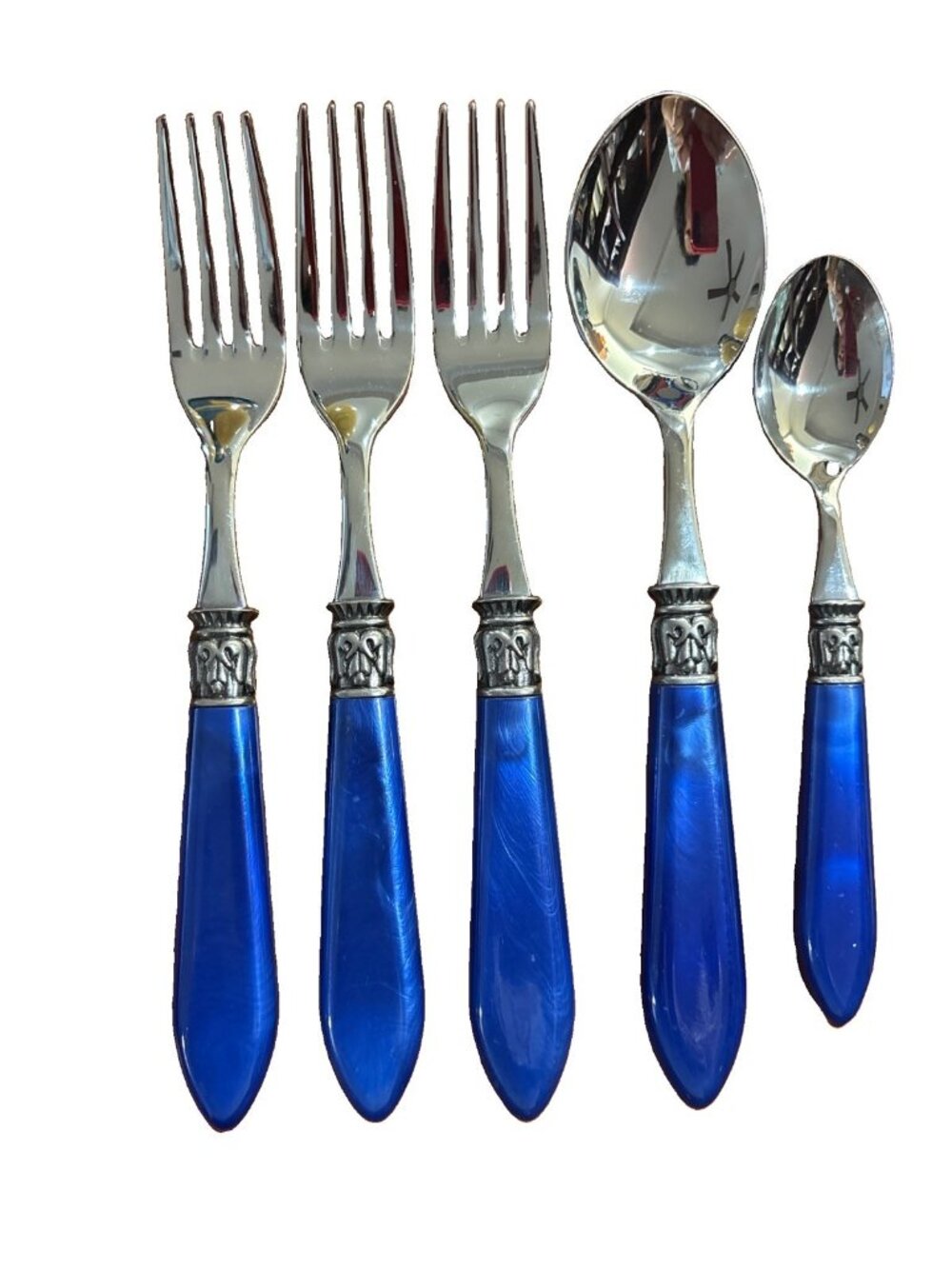 Wallace 18/10 Blue 5 pc Flatware Set 3 Forks , 1  Teaspoons 1 Tablespoon
